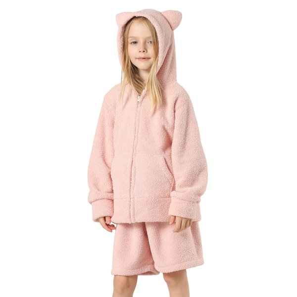 画像10: New mokomoko ZIP 猫耳フードパーカーとショットパンツセット男女兼用KIDS　モコモコ ルームウェア Newもこもこ ZIP 猫耳フード パーカーとショットパンツ セット男女兼用 ルームウェア キッズ パジャマ 子供 もこもこ パーカー 長袖 ＆ パンツ 上下セット (10)