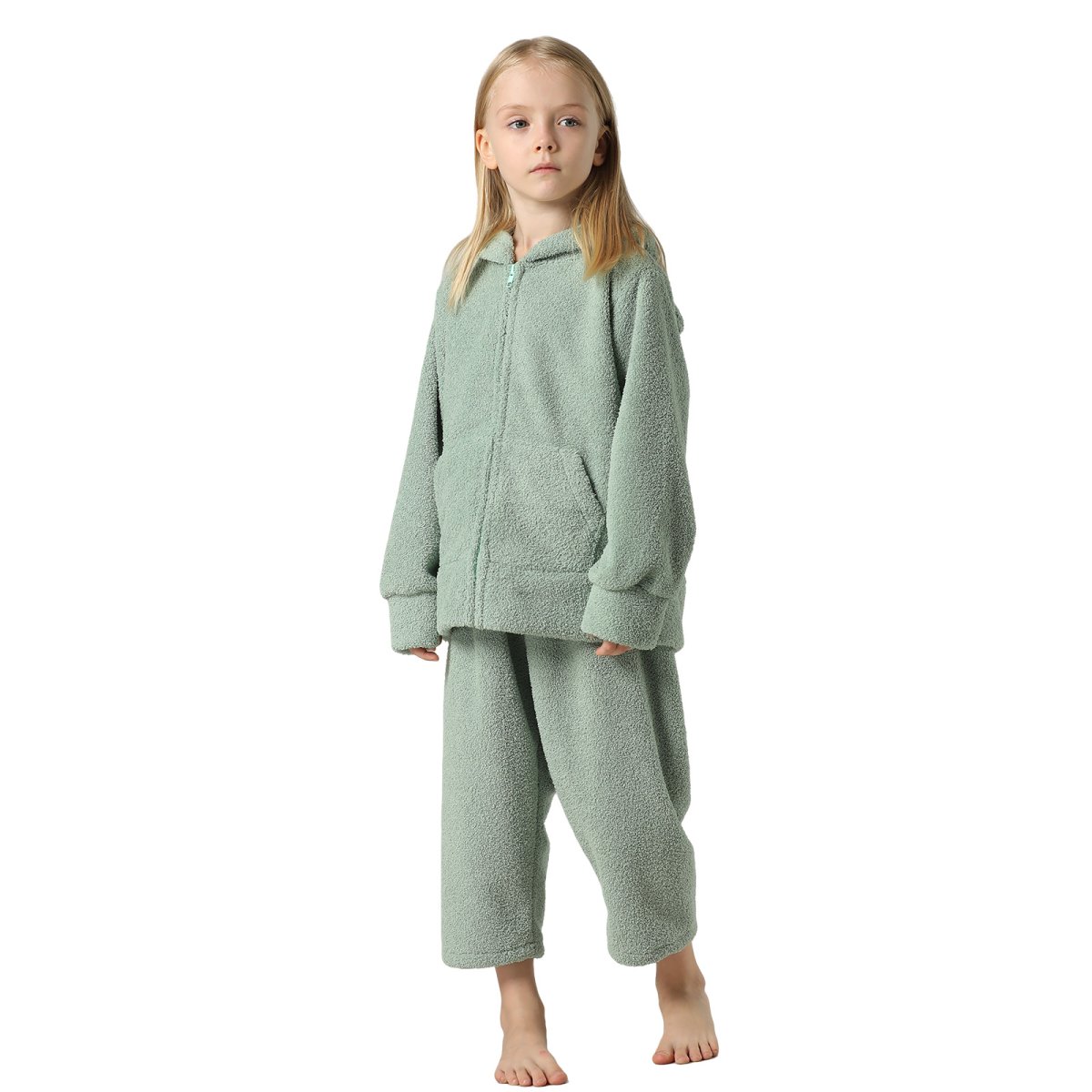 画像5: New mokomoko ZIP 猫耳フードパーカーとロングパンツセット　男女兼用KIDS　ルームウェア キッズ もこもこ パジャマ レディース 子供 耳付きパーカー＆パンツ 上下セット モコモコ ルームウェア New デザイン ZIP 猫耳フード パーカーとロング パンツセット 男女兼用  (5)