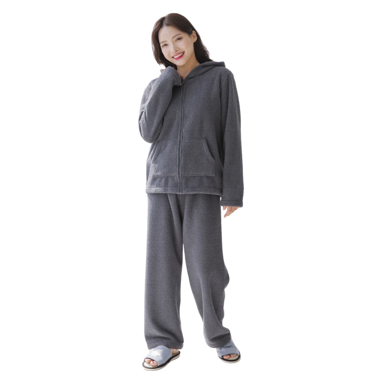 画像21: レデイスZIPキャップつきロングズボンセットルームウェア　パジャマ レディース 長袖 ルームウェア 上下セット 無地 フード付き 秋冬 部屋着 防寒  (21)