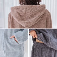 画像13: レデイスZIPキャップつきロングズボンセットルームウェア　パジャマ レディース 長袖 ルームウェア 上下セット 無地 フード付き 秋冬 部屋着 防寒  (13)