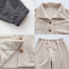 画像19: モコモコレディースボタン式衿付きトップスとロングパンツセット　レディース ルームウェア 上下セット 裏起毛 暖かい 秋 冬 部屋着 前開き セットアップ フランネル 着る毛布 長袖 2wayネック 静電気防止 プレゼント モコモコ (19)