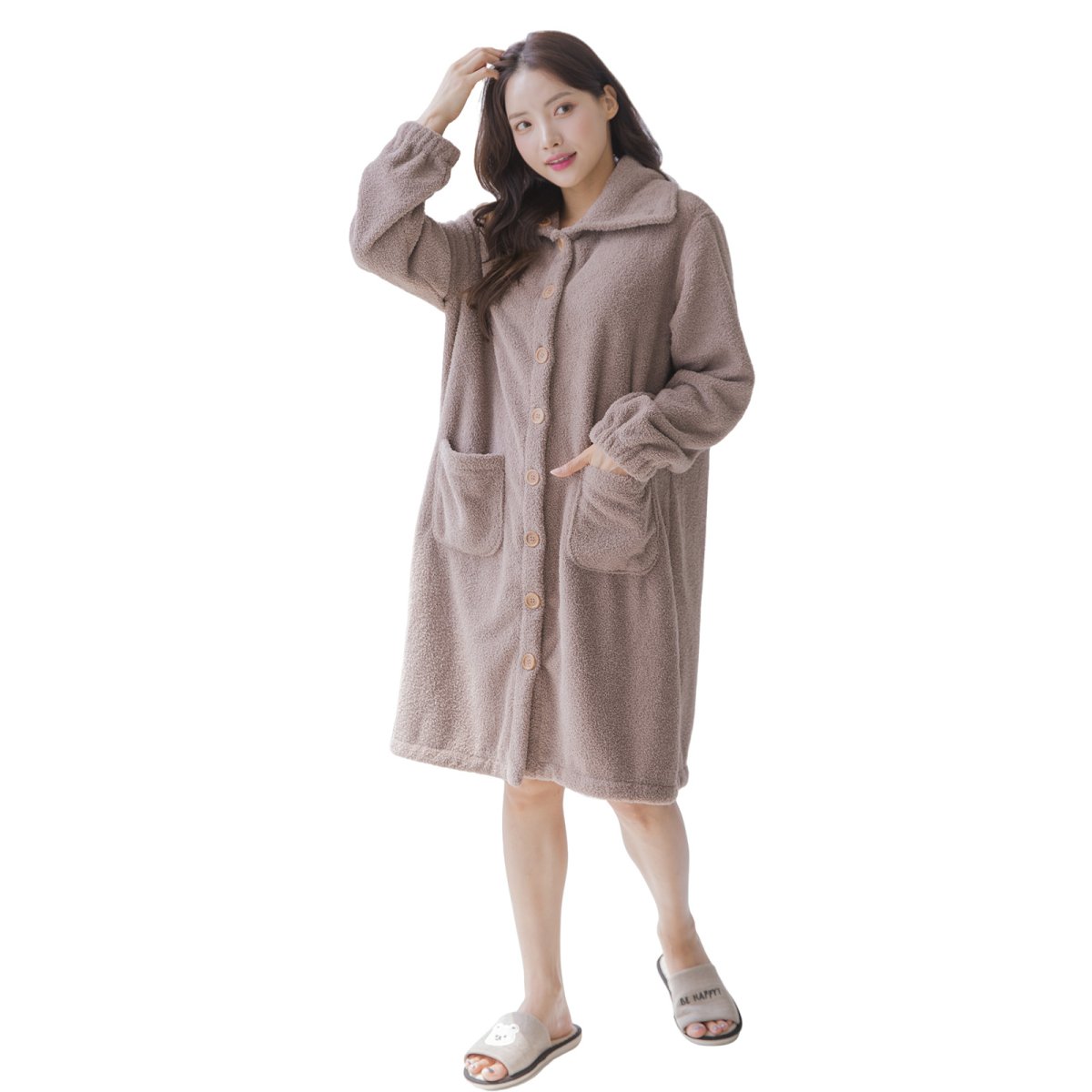 画像6: モコモコボタン式レディ-ス衿付きトップスリングタイプ 部屋着 パジャマ ロンパース オーバーオール 着ぐるみ 部屋着 寒さ対策 (6)