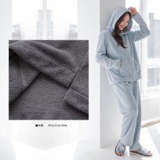 画像3: レデイスZIPキャップつきロングズボンセットルームウェア　パジャマ レディース 長袖 ルームウェア 上下セット 無地 フード付き 秋冬 部屋着 防寒  (3)