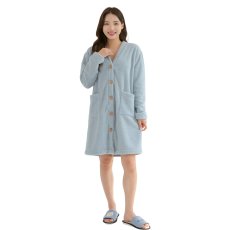画像7: モコモコレディースVネックロングタイプパジャマ　ルームウェア レディース 冬 もこもこ ロング カーディガン 暖かい ワンピース 長袖 可愛い ガウン (7)