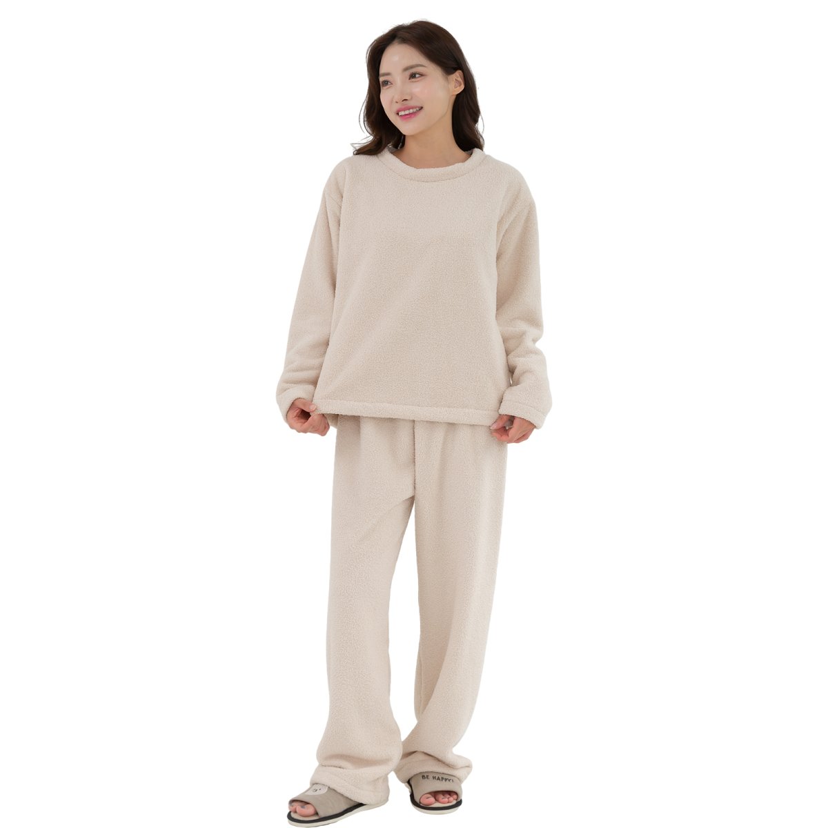 画像6: モコモコ 丸襟レディース ロングズボンセット パジャマ　モコモコルームウェア モコモコ 丸襟レディース ロングズボンセット パジャマ パジャマ レディース もこもこ ルームウェア 長袖 上下セット 着る毛布 裏起毛 厚手 あったか ゆったり 可愛い オシャレ 部屋着  (6)