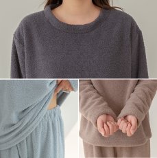 画像11: モコモコ 丸襟レディース ロングズボンセット パジャマ　モコモコルームウェア モコモコ 丸襟レディース ロングズボンセット パジャマ パジャマ レディース もこもこ ルームウェア 長袖 上下セット 着る毛布 裏起毛 厚手 あったか ゆったり 可愛い オシャレ 部屋着  (11)