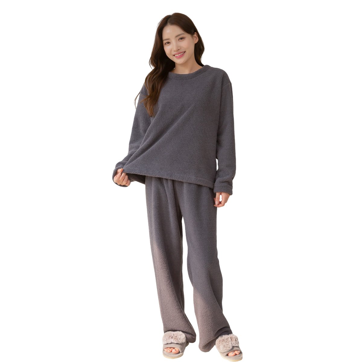 画像7: モコモコ 丸襟レディース ロングズボンセット パジャマ　モコモコルームウェア モコモコ 丸襟レディース ロングズボンセット パジャマ パジャマ レディース もこもこ ルームウェア 長袖 上下セット 着る毛布 裏起毛 厚手 あったか ゆったり 可愛い オシャレ 部屋着  (7)