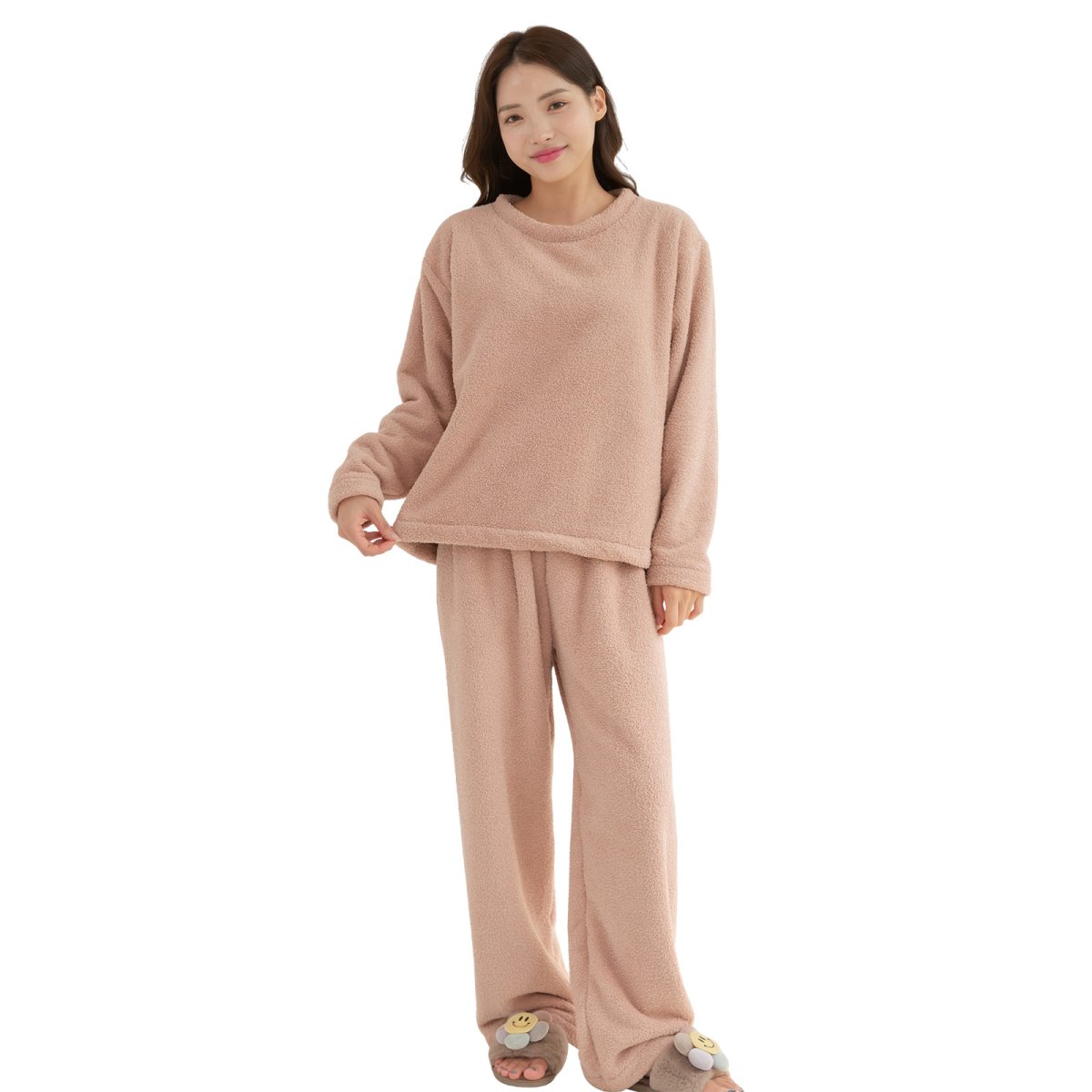 画像5: モコモコ 丸襟レディース ロングズボンセット パジャマ　モコモコルームウェア モコモコ 丸襟レディース ロングズボンセット パジャマ パジャマ レディース もこもこ ルームウェア 長袖 上下セット 着る毛布 裏起毛 厚手 あったか ゆったり 可愛い オシャレ 部屋着  (5)