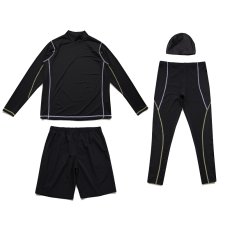 画像4: メンズ　キャップ付き ロング袖ラッシュガード  レギンス ショットパンツ セットスポーツウェア ラッシュガードフィットネス水着　4点セットUVカット温泉 ビーチ 水泳 スイミング  競泳 吸汗 速乾 (4)