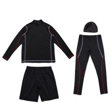 画像3: メンズ　キャップ付き ロング袖ラッシュガード  レギンス ショットパンツ セットスポーツウェア ラッシュガードフィットネス水着　4点セットUVカット温泉 ビーチ 水泳 スイミング  競泳 吸汗 速乾 (3)