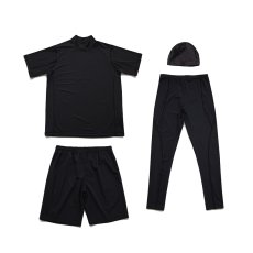 画像5: メンズ T形ラッシュガード 　レギンス 　ショットパンツ スイムキャップ付き　水着４点セットUVカット　水陸両用　吸汗速乾　フィットネス 男性 水泳 スポーツ (5)
