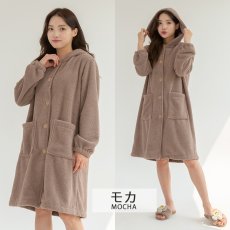 画像19: mokomoko フードつき レディースロング　大きいサイズありパジャマ　もこもこ ロング カーディガン 暖かい ワンピース 長袖 可愛い ガウン 5L 4L 3L　LL　L(F）の５サイズ展開  (19)