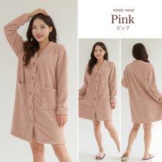 画像10: モコモコレディースVネックロングタイプパジャマ　ルームウェア レディース 冬 もこもこ ロング カーディガン 暖かい ワンピース 長袖 可愛い ガウン (10)