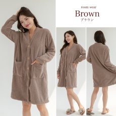 画像11: モコモコレディースVネックロングタイプパジャマ　ルームウェア レディース 冬 もこもこ ロング カーディガン 暖かい ワンピース 長袖 可愛い ガウン (11)