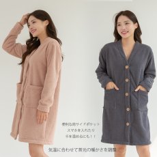 画像21: モコモコレディースVネックロングタイプパジャマ　ルームウェア レディース 冬 もこもこ ロング カーディガン 暖かい ワンピース 長袖 可愛い ガウン (21)