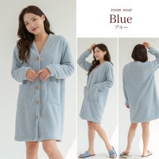 画像9: モコモコレディースVネックロングタイプパジャマ　ルームウェア レディース 冬 もこもこ ロング カーディガン 暖かい ワンピース 長袖 可愛い ガウン (9)