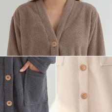 画像17: モコモコレディースVネックロングタイプパジャマ　ルームウェア レディース 冬 もこもこ ロング カーディガン 暖かい ワンピース 長袖 可愛い ガウン (17)