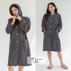 画像21: mokomoko フードつき レディースロング　大きいサイズありパジャマ　もこもこ ロング カーディガン 暖かい ワンピース 長袖 可愛い ガウン 5L 4L 3L　LL　L(F）の５サイズ展開  (21)