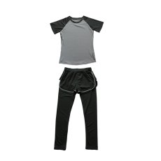 画像10: Tシャツ　ショットパンツ付き　レギンス　2点セット　YOGA　トレーニング　ウェアセット　ヨガウェアセット Tシャツ ショットパンツ付きレギンス 2点セットYOGA  転車ウェア レディース 上下セット スポーツウェア トレーニングウェア 2分袖 ブラトップ じむ (10)