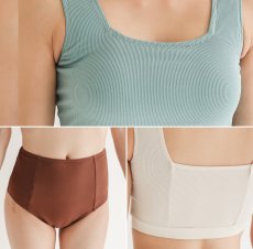 画像4: ハイネックブラとハイウェストショーツセット水着　レデイース水着 ハイネックブラ　ハイウェスト　ショーツセット水着 　ビキニ レディース 水着 体型カバー 小胸 盛れる アン Uネック 胸パッド 見せブラ　ビキニ 2点セット (4)