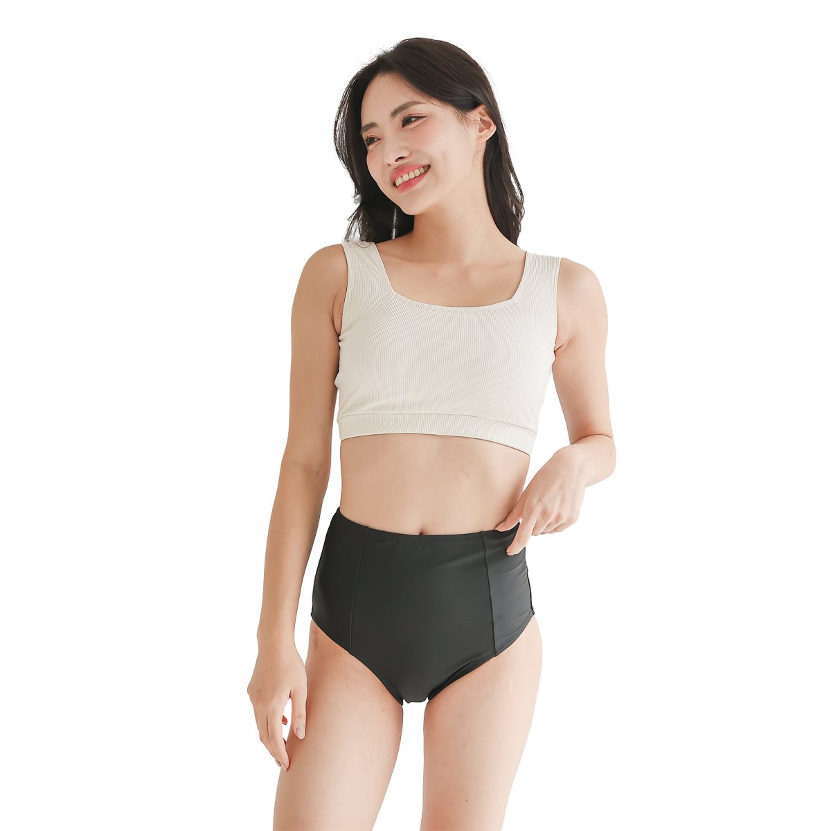 画像19: ハイネックブラとハイウェストショーツセット水着　レデイース水着 ハイネックブラ　ハイウェスト　ショーツセット水着 　ビキニ レディース 水着 体型カバー 小胸 盛れる アン Uネック 胸パッド 見せブラ　ビキニ 2点セット (19)