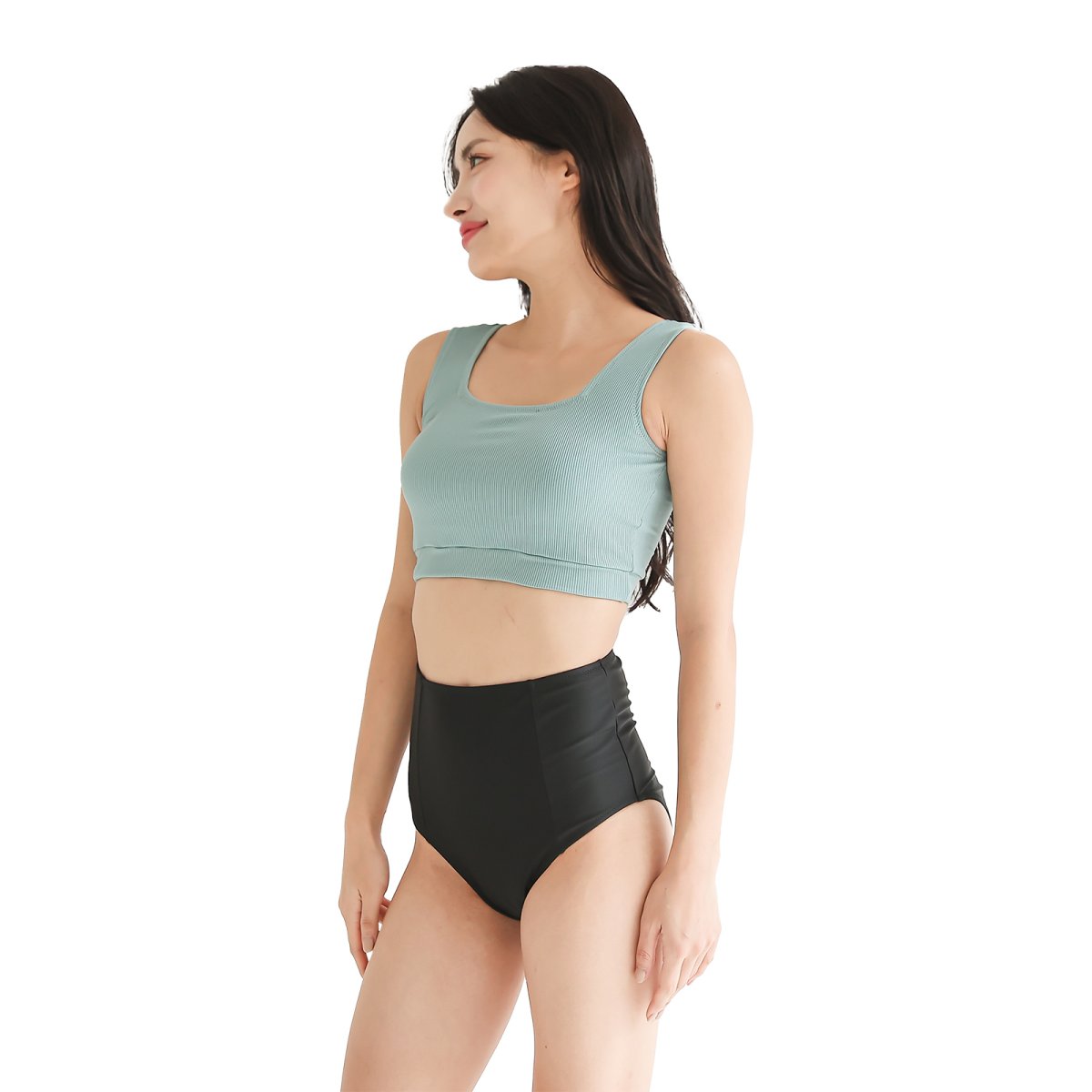 画像18: ハイネックブラとハイウェストショーツセット水着　レデイース水着 ハイネックブラ　ハイウェスト　ショーツセット水着 　ビキニ レディース 水着 体型カバー 小胸 盛れる アン Uネック 胸パッド 見せブラ　ビキニ 2点セット (18)