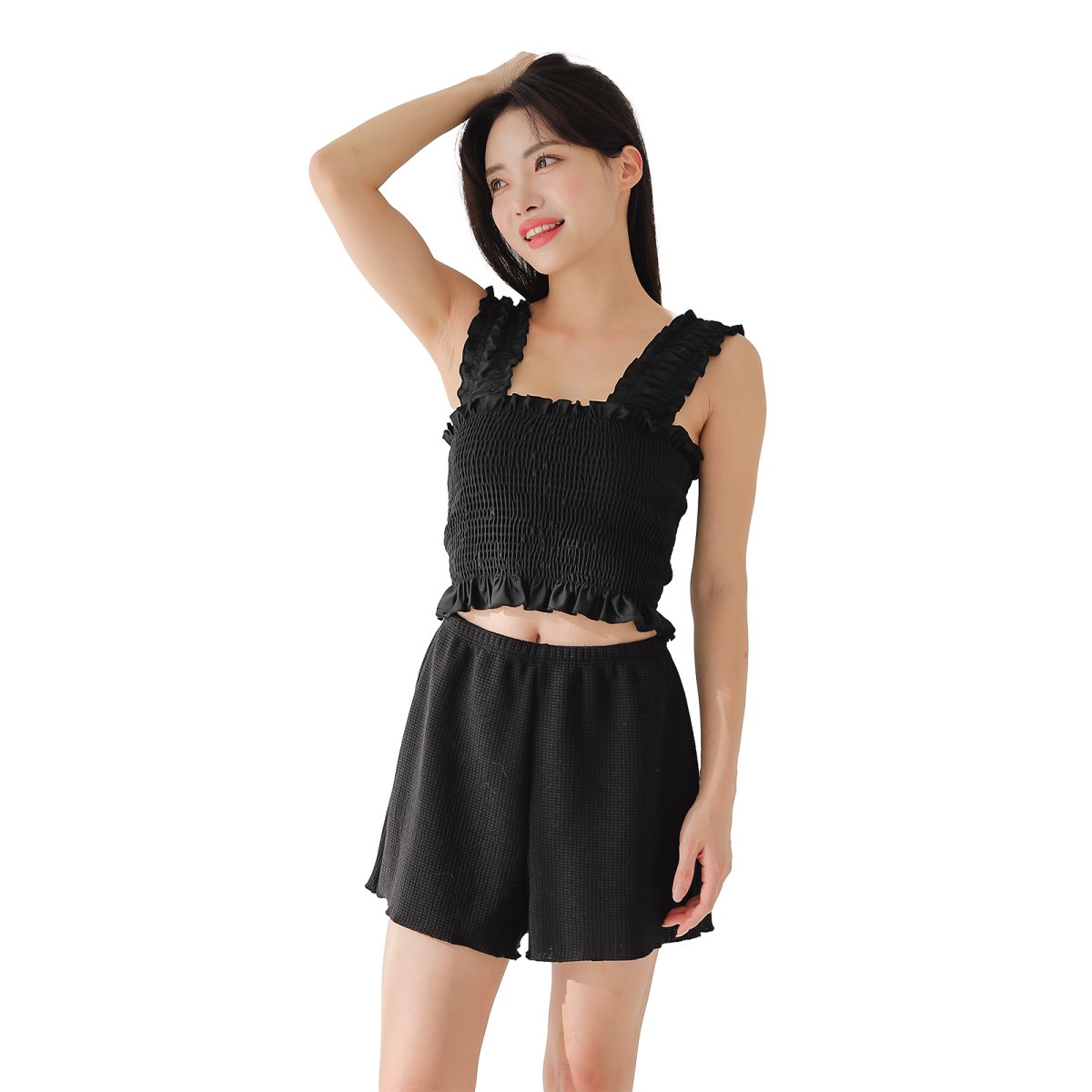 画像12: ビキニセット水着 シャーリングトップス インナー着き スカパンセット レデイース水着 レディース ビキニ スカート 2WAY着られる ハイウエスト 体型カバー  女性 セパレート 温泉水着 (12)