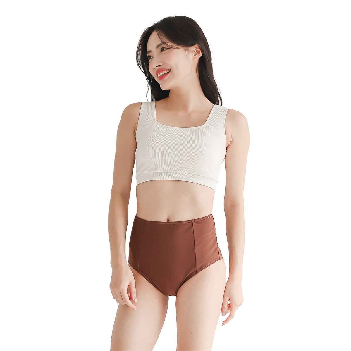 画像16: ハイネックブラとハイウェストショーツセット水着　レデイース水着 ハイネックブラ　ハイウェスト　ショーツセット水着 　ビキニ レディース 水着 体型カバー 小胸 盛れる アン Uネック 胸パッド 見せブラ　ビキニ 2点セット (16)