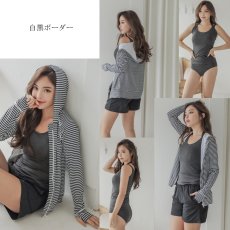 画像21: 水着４点セット ラッシュガードセット ラッシュガード ショットパンツ スポーツブラ ショーツ 水着体系カバー スイムウェア レディース 体型カバー タンキニ くすみカラー タンクトップ ハーフパンツ  長袖 UVカット (21)