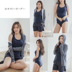 画像20: 水着４点セット ラッシュガードセット ラッシュガード ショットパンツ スポーツブラ ショーツ 水着体系カバー スイムウェア レディース 体型カバー タンキニ くすみカラー タンクトップ ハーフパンツ  長袖 UVカット (20)
