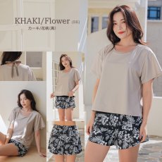画像24: インナータンキニ付きTシャツ インナーパンツ付きショットパンツ 二点セット体系カバー水着  体系カバー水着水着 レディース 2点セット  UVカットレイヤード風 タンキニ セパレート 半袖ラッシュガード トップス ショートパンツ かわいい ノンワイヤー パッド付き (24)