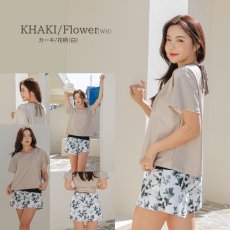 画像22: インナータンキニ付きTシャツ インナーパンツ付きショットパンツ 二点セット体系カバー水着  体系カバー水着水着 レディース 2点セット  UVカットレイヤード風 タンキニ セパレート 半袖ラッシュガード トップス ショートパンツ かわいい ノンワイヤー パッド付き (22)