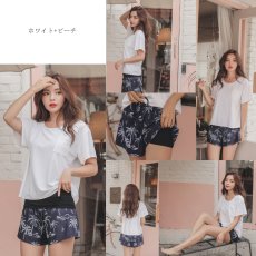 画像13: インナーブラつきTシャツとインナショーツつきショットパンと二点セット体型カバー水着セット 体型カバー水着セット レディース 2点セット UVカットレイヤード風 タンキニ セパレート 半袖ラッシュガード トップス ショートパンツ かわいい ノンワイヤー パッド付き (13)
