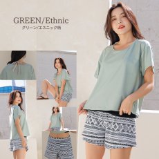 画像31: インナータンキニ付きTシャツ インナーパンツ付きショットパンツ 二点セット体系カバー水着  体系カバー水着水着 レディース 2点セット  UVカットレイヤード風 タンキニ セパレート 半袖ラッシュガード トップス ショートパンツ かわいい ノンワイヤー パッド付き (31)
