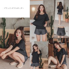 画像12: インナーブラつきTシャツとインナショーツつきショットパンと二点セット体型カバー水着セット 体型カバー水着セット レディース 2点セット UVカットレイヤード風 タンキニ セパレート 半袖ラッシュガード トップス ショートパンツ かわいい ノンワイヤー パッド付き (12)