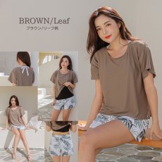 画像20: インナータンキニ付きTシャツ インナーパンツ付きショットパンツ 二点セット体系カバー水着  体系カバー水着水着 レディース 2点セット  UVカットレイヤード風 タンキニ セパレート 半袖ラッシュガード トップス ショートパンツ かわいい ノンワイヤー パッド付き (20)