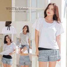 画像28: インナータンキニ付きTシャツ インナーパンツ付きショットパンツ 二点セット体系カバー水着  体系カバー水着水着 レディース 2点セット  UVカットレイヤード風 タンキニ セパレート 半袖ラッシュガード トップス ショートパンツ かわいい ノンワイヤー パッド付き (28)