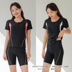 画像8: キャップ付き めぐれ防止 ボタン着き フィットネス 水着セット レディース　体型カバー セパレート パンツ オシャレ UVカット　競泳練習用　フィットネスクラブ　女性用　水陸両用 (8)