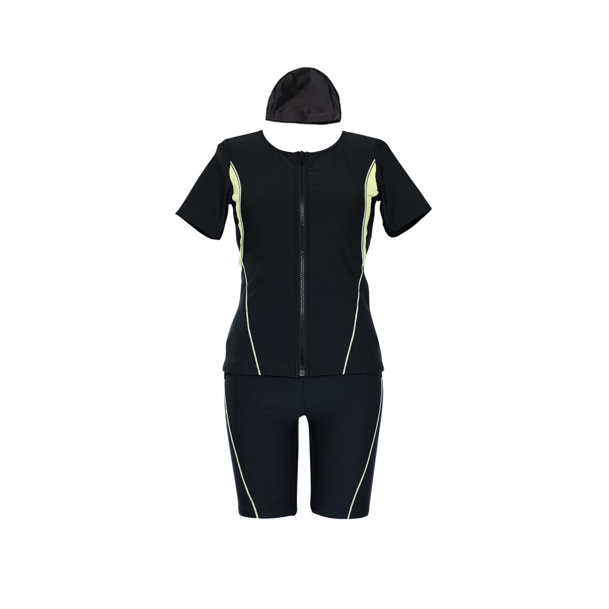 画像18: キャップ付き めぐれ防止 ボタン着き フィットネス 水着セット レディース　体型カバー セパレート パンツ オシャレ UVカット　競泳練習用　フィットネスクラブ　女性用　水陸両用 (18)