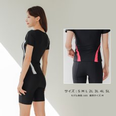 画像6: キャップ付き めぐれ防止 ボタン着き フィットネス 水着セット レディース　体型カバー セパレート パンツ オシャレ UVカット　競泳練習用　フィットネスクラブ　女性用　水陸両用 (6)