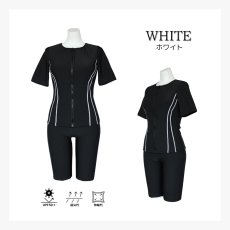画像16: 競泳練習用水着　めぐれ防止ボタン着き フィットネス 水着セット キャップ付き レディース  セパレート  半袖 上下セット 大きいサイズ　体型カバー　 (16)