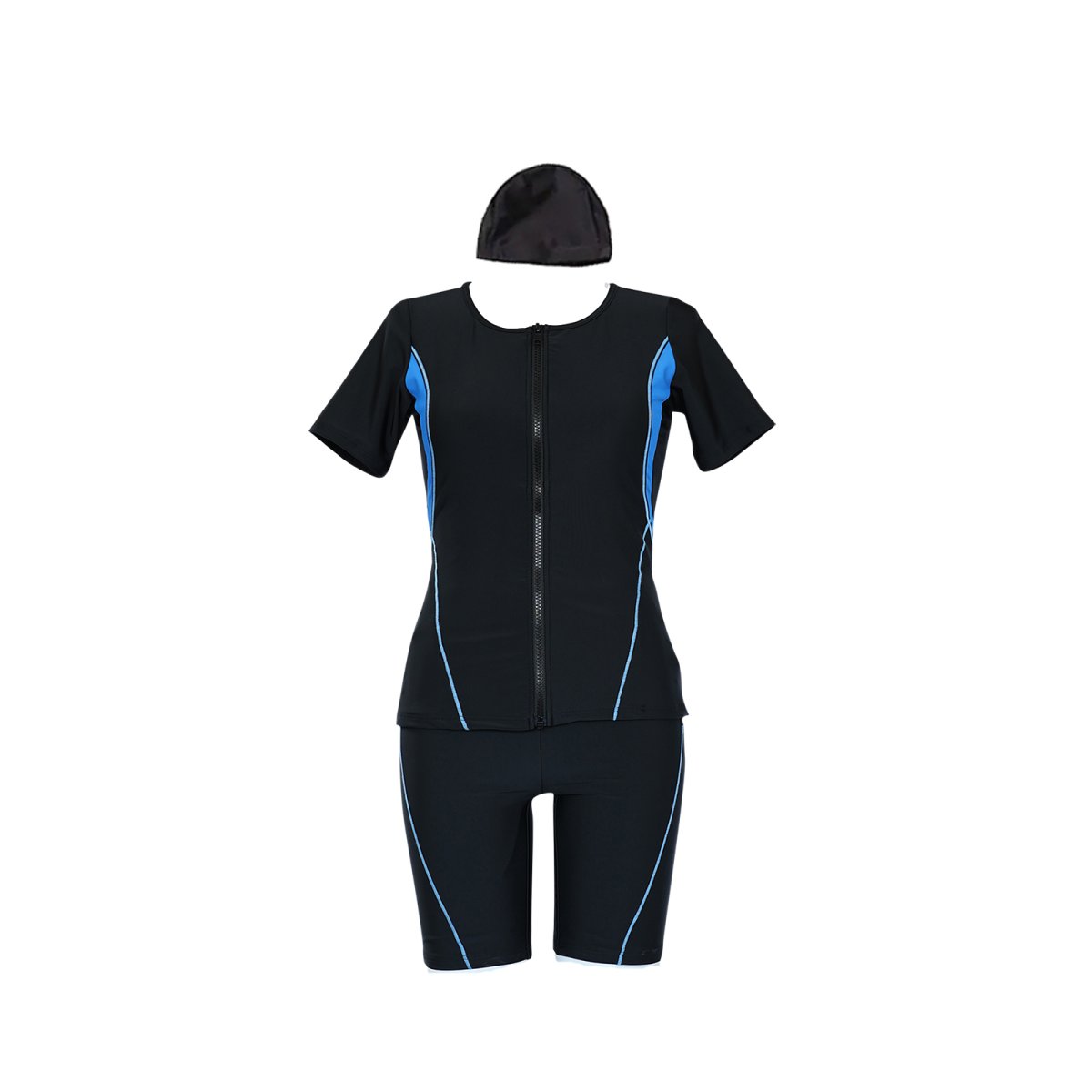 画像21: キャップ付き めぐれ防止 ボタン着き フィットネス 水着セット レディース　体型カバー セパレート パンツ オシャレ UVカット　競泳練習用　フィットネスクラブ　女性用　水陸両用 (21)