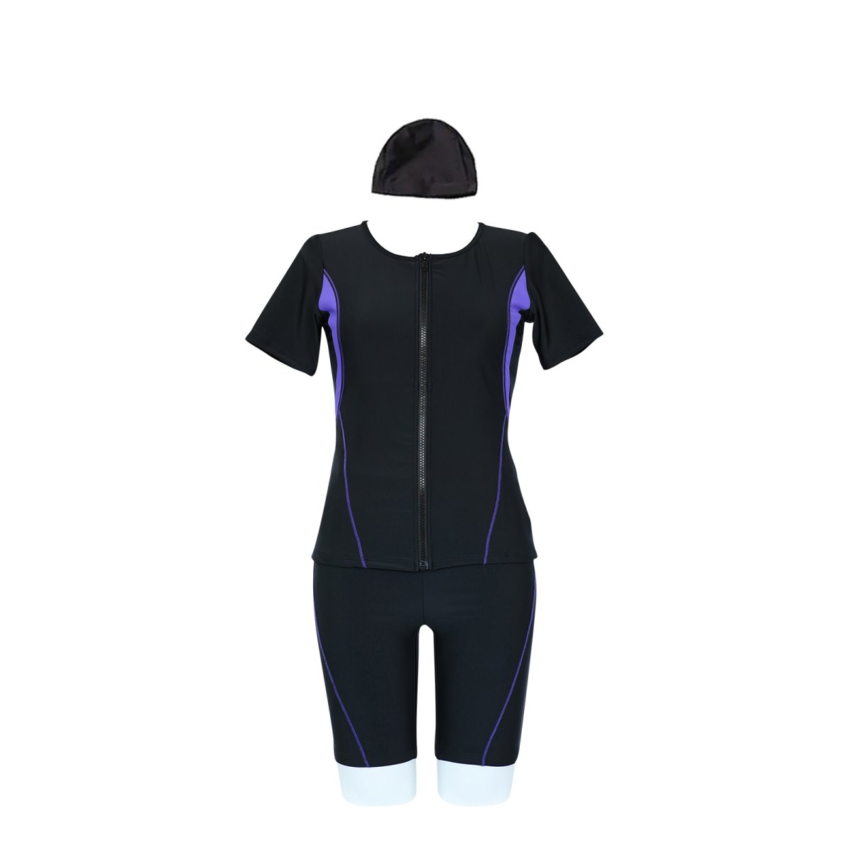 画像20: キャップ付き めぐれ防止 ボタン着き フィットネス 水着セット レディース　体型カバー セパレート パンツ オシャレ UVカット　競泳練習用　フィットネスクラブ　女性用　水陸両用 (20)