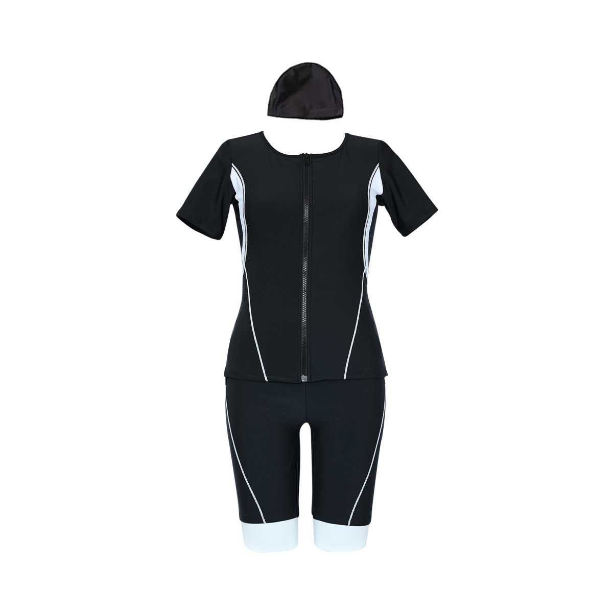 画像23: キャップ付き めぐれ防止 ボタン着き フィットネス 水着セット レディース　体型カバー セパレート パンツ オシャレ UVカット　競泳練習用　フィットネスクラブ　女性用　水陸両用 (23)