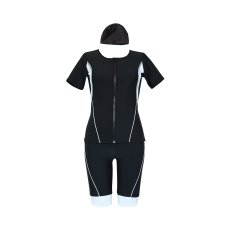 画像23: キャップ付き めぐれ防止 ボタン着き フィットネス 水着セット レディース　体型カバー セパレート パンツ オシャレ UVカット　競泳練習用　フィットネスクラブ　女性用　水陸両用 (23)