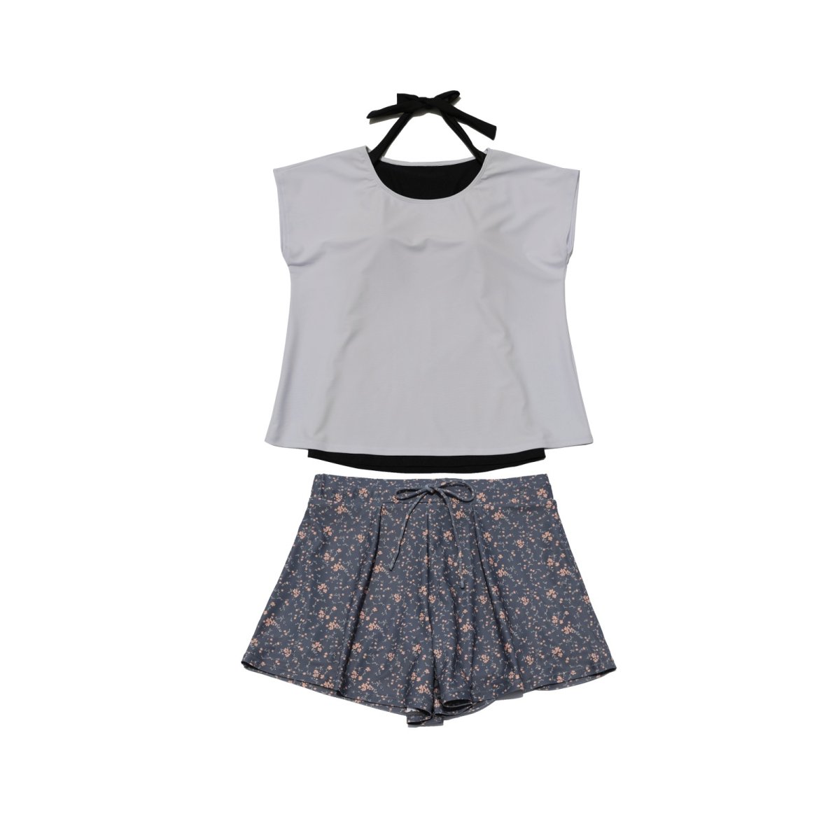 画像19: インナーブラつきトプッスとインナショーツつきショットパン 二点セット体型カバー水着 レディース  UVカットレイヤード風 タンキニ セパレート トップス ノンワイヤー パッド付き (19)