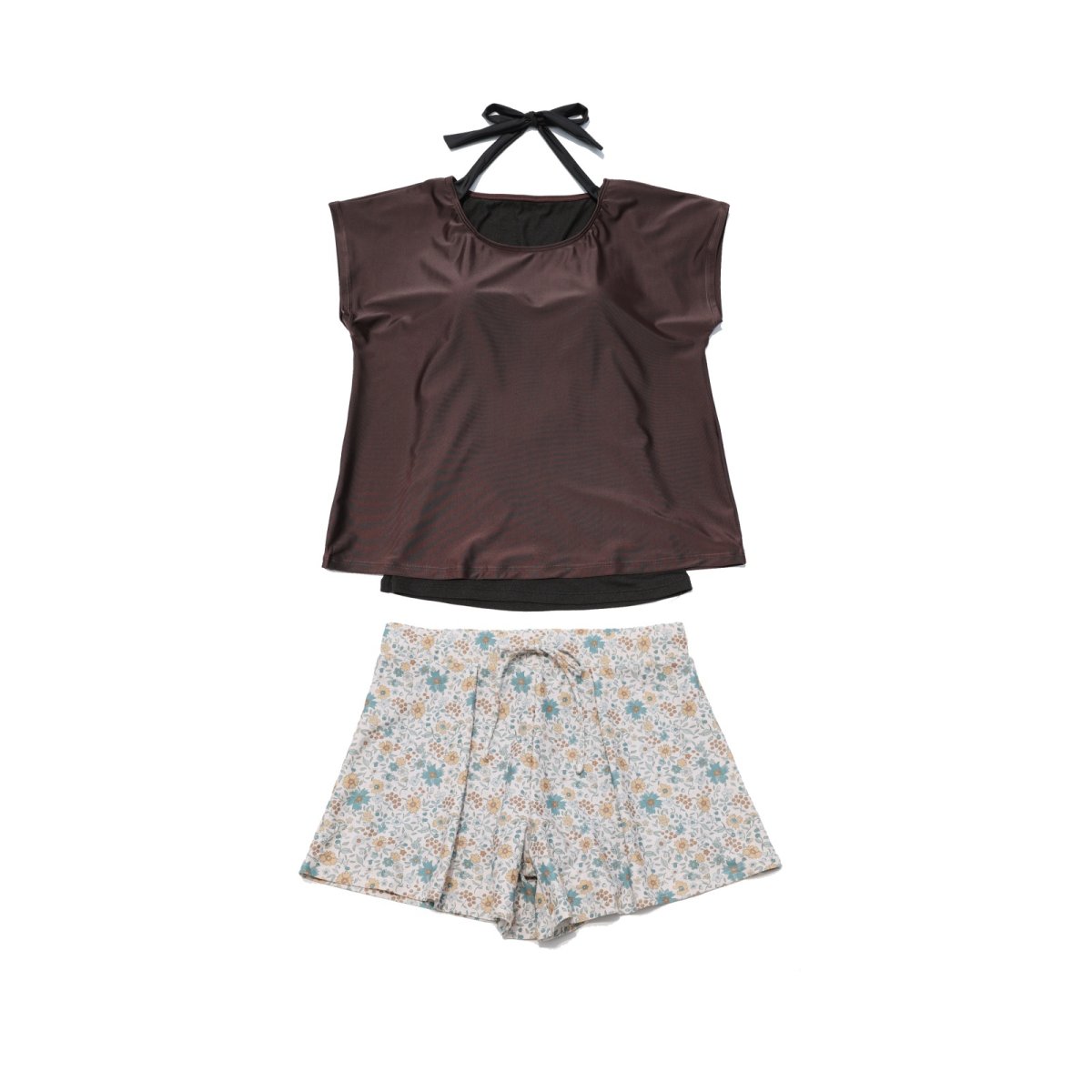 画像23: インナーブラつきトプッスとインナショーツつきショットパン 二点セット体型カバー水着 レディース  UVカットレイヤード風 タンキニ セパレート トップス ノンワイヤー パッド付き (23)