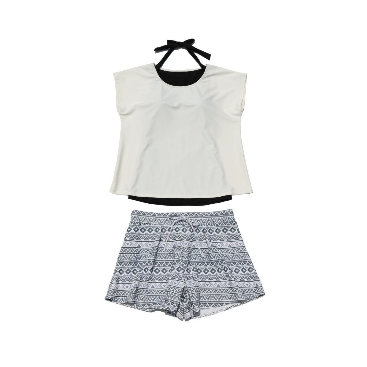 画像21: インナーブラつきトプッスとインナショーツつきショットパン 二点セット体型カバー水着 レディース  UVカットレイヤード風 タンキニ セパレート トップス ノンワイヤー パッド付き (21)