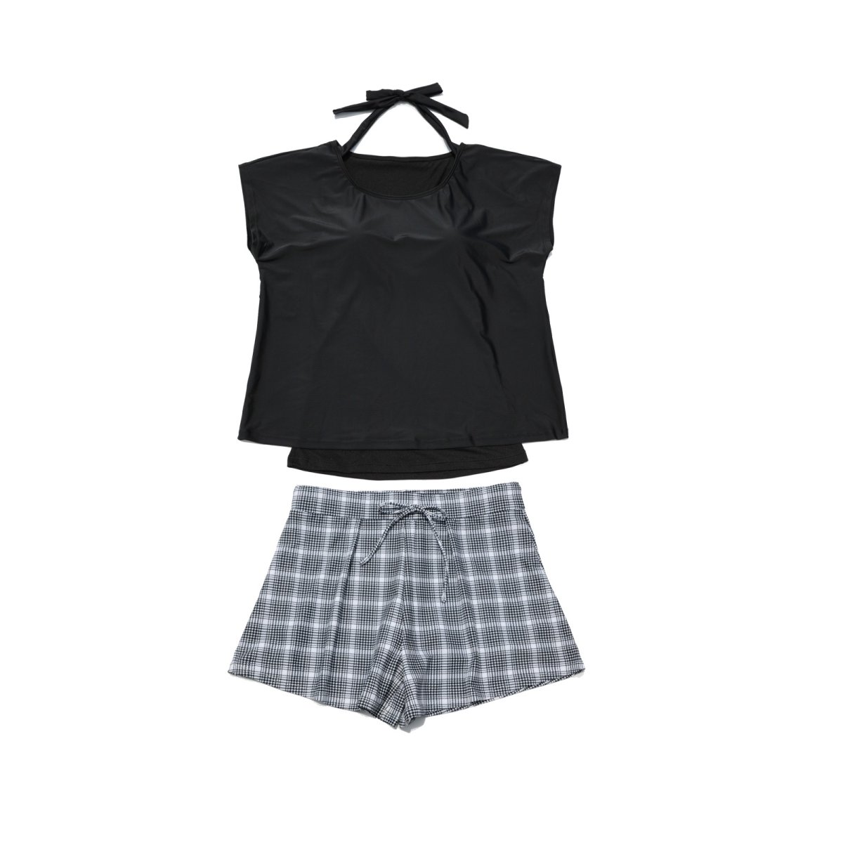 画像22: インナーブラつきトプッスとインナショーツつきショットパン 二点セット体型カバー水着 レディース  UVカットレイヤード風 タンキニ セパレート トップス ノンワイヤー パッド付き (22)