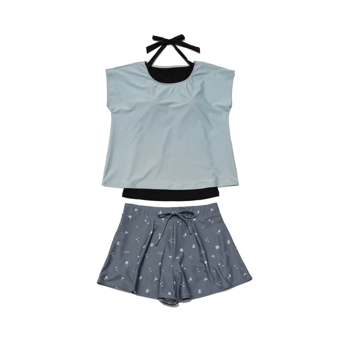 画像24: インナーブラつきトプッスとインナショーツつきショットパン 二点セット体型カバー水着 レディース  UVカットレイヤード風 タンキニ セパレート トップス ノンワイヤー パッド付き (24)